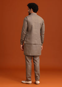 Grey Zardozi Work Linen Jacket Kurta Set