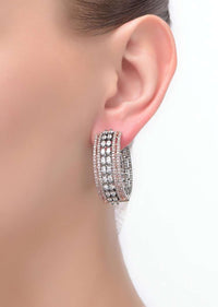 Gunmetal Grey And Rose Gold Hoop Earrings With Stones And Crystals Online - Kalki Fashion