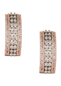 Gunmetal Grey And Rose Gold Hoop Earrings With Stones And Crystals Online - Kalki Fashion