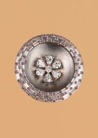 Gunmetal Grey Round Studs With Crystals In Floral Motif And Bugle Beads Online - Kalki Fashion