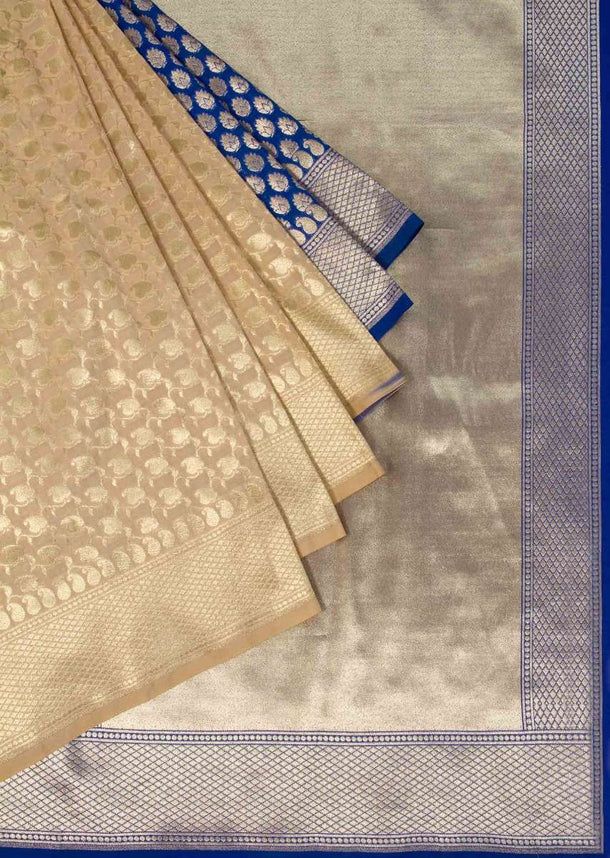 Half and half banners silk saree in gold and Persian blue shade