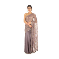 Half and half grey  lace and crepe satin  saree adorn in cut dana and kundan 