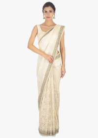 Half and half off white saree in chiffon and net