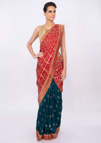 Half and half saree with crushed bandhani pallo only on kalki