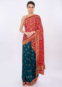 Half and half saree with crushed bandhani pallo only on kalki