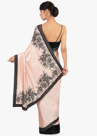 Half and half satin saree in peach and black stripes 