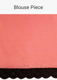 Half and half satin saree in pink and black and white stripes 