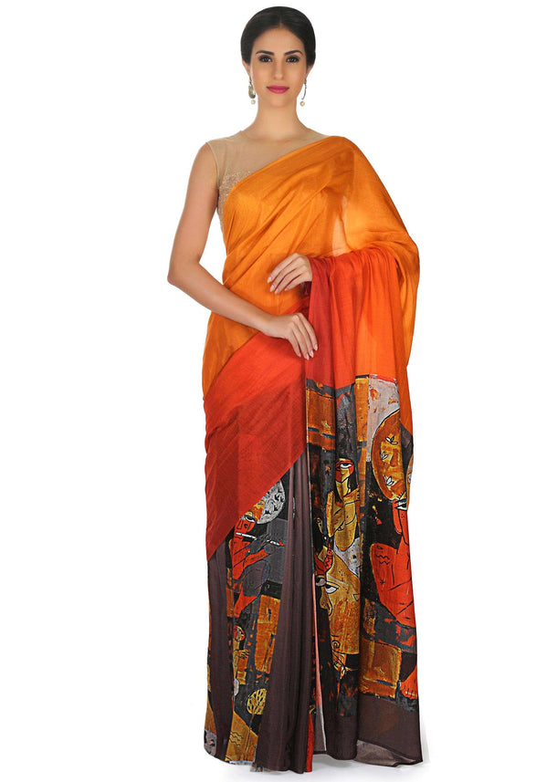 Half and half shaded saree in cotton silk with abstract only on Kalki