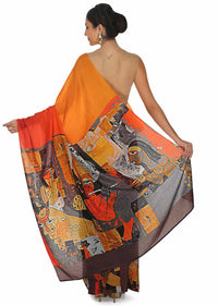 Half and half shaded saree in cotton silk with abstract only on Kalki