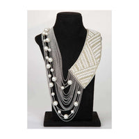 Half and half style fancy party wear necklace in chain string and fabric base