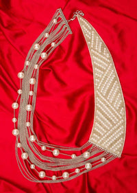 Half and half style fancy party wear necklace in chain string and fabric base