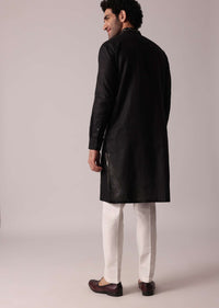 Handcrafted Black Linen Kurta For Men