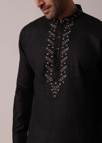 Handcrafted Black Linen Kurta For Men