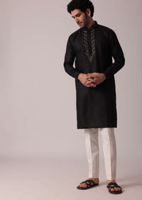 Handcrafted Black Linen Kurta For Men