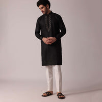 Handcrafted Black Linen Kurta For Men