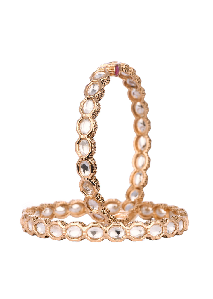 Handcrafted Kundan Polki Bangles In Mix Metal