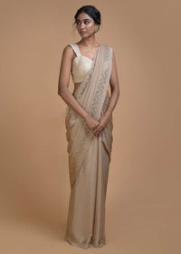 Hazelwood Beige Saree In Chiffon With Badla Buttis All Over Online - Kalki Fashion