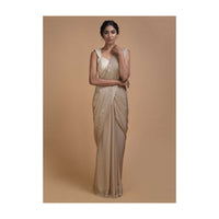 Hazelwood Beige Saree In Chiffon With Badla Buttis All Over Online - Kalki Fashion