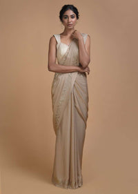 Hazelwood Beige Saree In Chiffon With Badla Buttis All Over Online - Kalki Fashion