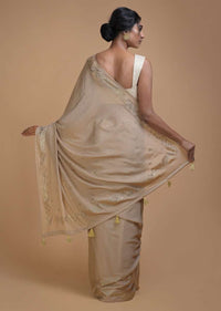 Hazelwood Beige Saree In Chiffon With Badla Buttis All Over Online - Kalki Fashion