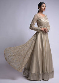 Hazelwood Gold Lehenga And Crop Top With A Long Back And 3D Floral Embroidery Online - Kalki Fashion