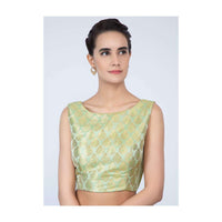 High neck apple green brocade blouse only on Kalki