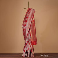 Fiery Red Zari Banarasi Saree In Katan Silk With Single Zari Work And Unstitched Blouse