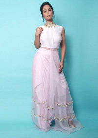 Hina Khan In Kalki Indowestern Powder Pink Skirt And Top With Pearls Embroidery