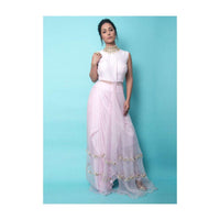 Hina Khan In Kalki Indowestern Powder Pink Skirt And Top With Pearls Embroidery