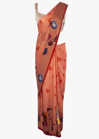 Peach Shaded Satin Saree In Floral Digital Print Online - Kalki Fashion