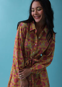 Honey Yellow Floral Printed Co-ord Palazzo-Top Set In Tussar - RE By Kalki