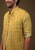 Honey Yellow Jacket Kurta Set In Silk With Bandhani Print