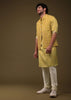 Honey Yellow Jacket Kurta Set In Silk With Bandhani Print
