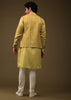 Honey Yellow Jacket Kurta Set In Silk With Bandhani Print