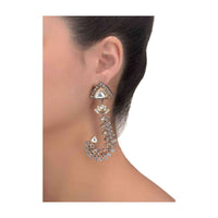 Hook Shaped Dangling Earrings With Triangle Crystals, Bugle Beads, Stones And Kundan Online - Kalki Fashion