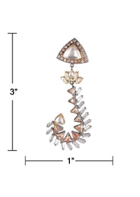 Hook Shaped Dangling Earrings With Triangle Crystals, Bugle Beads, Stones And Kundan Online - Kalki Fashion