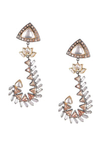 Hook Shaped Dangling Earrings With Triangle Crystals, Bugle Beads, Stones And Kundan Online - Kalki Fashion