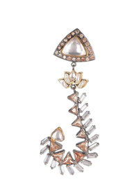 Hook Shaped Dangling Earrings With Triangle Crystals, Bugle Beads, Stones And Kundan Online - Kalki Fashion