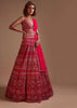 Hot Pink Lehenga Choli In Net With Mirror Work In Floral And Mughal Motifs Along With A Tassel Belt