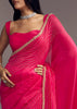 Hot Pink Organza Saree With Stone And Cut Dana Work