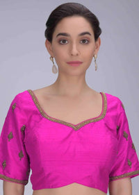 Hot Pink Blouse In Embroidered Raw Silk