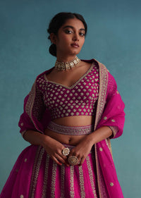 Hot Pink 14 Kali Embroidered Bridal Lehenga In Raw Silk With Embroidered Belt