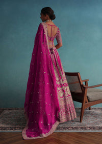 Hot Pink 14 Kali Embroidered Bridal Lehenga In Raw Silk With Embroidered Belt