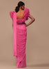 Hot Pink Crepe Indo-western Saree With Pearl Embroidered Belt