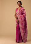 Hot Pink Dola Silk Banarasi Saree With Bandhani Waeve