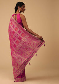 Hot Pink Dola Silk Banarasi Saree With Bandhani Waeve