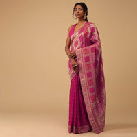 Hot Pink Dola Silk Banarasi Saree With Bandhani Waeve