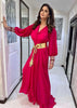 Hot Pink Dress With A Chunky Embroidered Bishop Sleeves And Collar Neckline