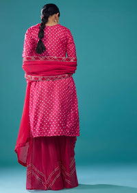 Hot Pink Embroidered Bandhani Palazzo Set In Silk