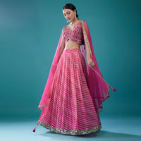 Hot Pink Embroidered Georgette Leheriya Lehenga Set